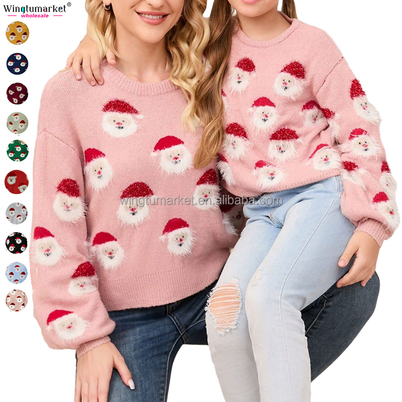 Vente en gros de pull en tricot d'hiver pull grande taille à manches longues en mohair tricoté pour enfants pulls de Noël et de père Noël pour femmes