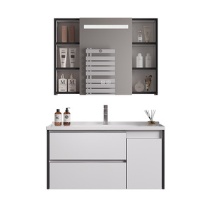 Cream style <b>bathroom</b> <b>cabinet</b> modern minimalist <b>bathroom</b> ceramic integrated basin washbasin smart basin - Product Image 1