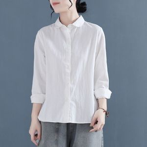 2023 nuova primavera e autunno grandi iarde da <span class=keywords><strong>donna</strong></span> <span class=keywords><strong>con</strong></span> <span class=keywords><strong>colletto</strong></span> Peter Pan camicetta Casual <span class=keywords><strong>camicia</strong></span> di lino di cotone - Product Image 5