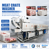 Laveuse de barquettes en plastique pour viande réfrigérée SS, machine de nettoyage industrielle à convoyeur tunnel pour usine de transformation de la viande