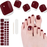 DUKASOU Bandes de gel de résine semi-durcies pour pédicure, 32 autocollants couleur unie pour ongles d'orteil, enveloppes complètes pour ongles d'adultes, inclut des tampons de préparation pour les ongles