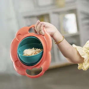 儿童360度旋转婴儿魔术陀螺碗双酚a免费塑料旋转防溢出儿童婴儿碗
