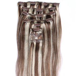 Extensiones de Cabello Humano Remy Chino 100% al por Mayor, con Clip, Cutícula Alineada, Doble Trama, Suaves, Sin Caída, Color Claro, Liso Natural. - Product Image 1