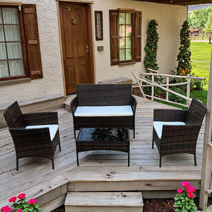 モダン屋外クラシックウィッカーレジャーチェアセットガーデン家具4セットアパートPeラタン椅子とテーブル - Product Image 3