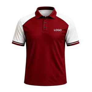 Polo à manches courtes rouge et blanc pour homme, séchage rapide, tricoté, design uni décontracté, logo frontal imprimé par transfert thermique, idéal pour le golf - Product Image 1