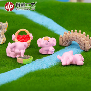 Figuras de elefantes rosas, adornos de jardín en miniatura de resina, estatuas decorativas de animales para interiores y exteriores, juego de 7 - Product Image 4