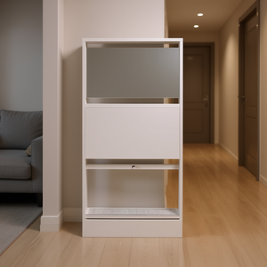 Meuble à chaussures fin à 3 niveaux en bois blanc avec miroir pour la maison et l'appartement - Product Image 2