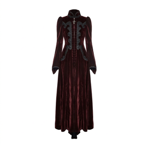 Manteau gothique rouge pour femmes boutons de broderie capuche en fausse fourrure imperméable réversible-lin mode imprimé grande taille Denim laine - Product Image 1
