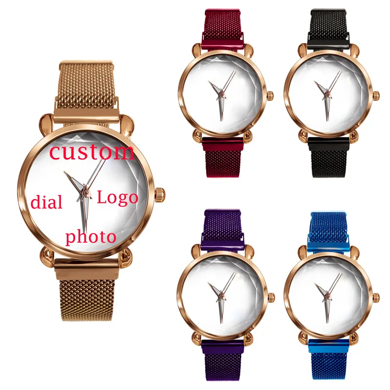 Unique DIY Gift Wristwatch Custom Picture Dial Logo Metal Quartz Photo Print Watch Magnetic Strap Women Elegant Watch OEM