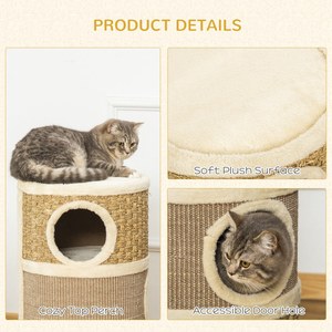 28-Zoll-Katzenwohnung, 3-stöckiges Katzen versteck mit Sisal-Kratz kissen, fass förmiger kleiner Kratz baum für Innen katzen - Product Image 3