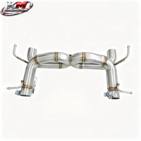 Système d'échappement sportif KM Premium SS304 pour Ferrari 488 Spider GTB Pista 3.9T V8, avec downpipes et silencieux arrière.