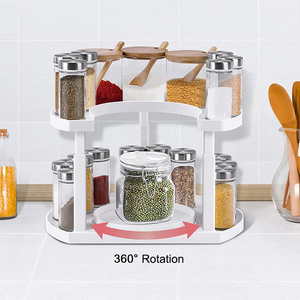 Organisateur à épices pour armoire à 2 niveaux, organisateur à épices paresseux, Double Spinner sur le fond, étagère à épices pour la cuisine, organisateur de garde-manger - Product Image 2