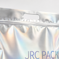 Sacs d'emballage pour vêtements avec logo personnalisé, en gros, imperméables, refermables, en feuille d'aluminium mat métallisé, avec fermeture éclair et trous de poignée