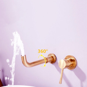 Heiße Verkäufe Wand Montiert becken wasserhahn Messing Rose Gold 2 löcher Waschbecken wasserhahn - Product Image 2