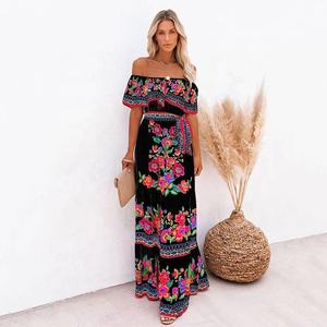 Robes bohèmes mexicaines décontractées Robe longue ethnique Robe d'été tropicale Tenues bohème Vêtements <span class=keywords><strong>de</strong></span> paysans Robe florale - Product Image 2