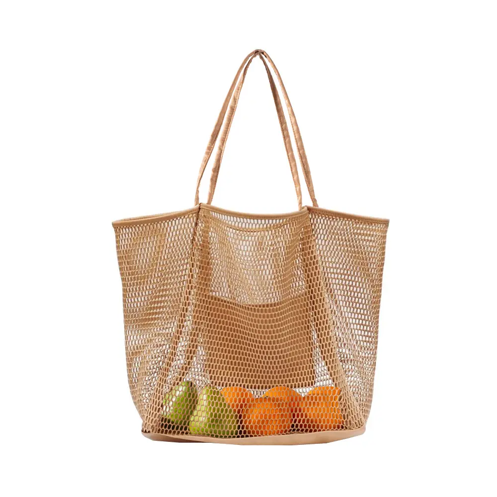 RU tas jaring ramah kapasitas besar tas pegangan pantai tote belanja wanita dengan banyak kantong untuk hadiah perjalanan keluarga