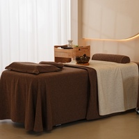 Housse de table de massage SPA complète en tissu doux et agréable pour la peau, marron, 4 pièces/ensemble, avec taie d'oreiller et housse de tabouret