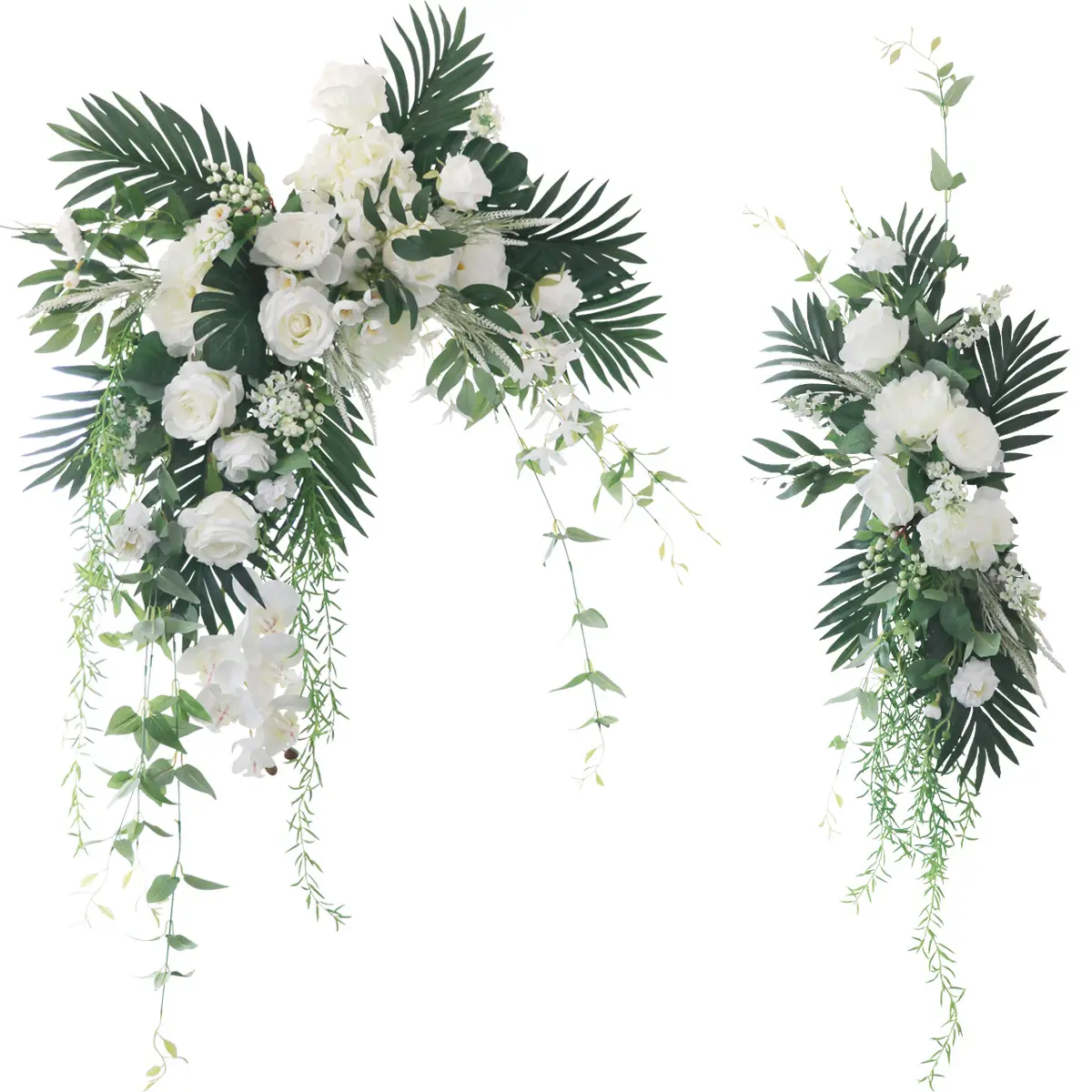 GM026 Western Wedding Plus Size White Green Arch Flowers Row Large Size Artificial Wedding Hanging Corner Flower Arrangement