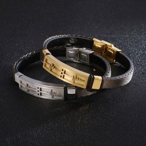 Bracciale da Uomo in Acciaio Inossidabile e Pelle, Bracciali Avvolgenti alla Moda, Bracciali in Pelle Intrecciata, Gioielli Raffinati - Product Image 3