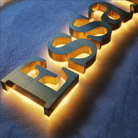 Enseigne personnalisée en acier inoxydable brossé doré, enseigne rétroéclairée 3D, enseigne éclairée par LED
