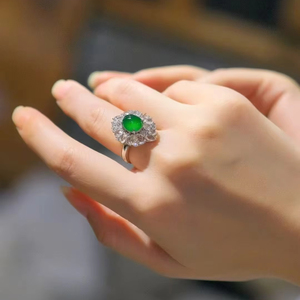 Tự nhiên hoàng gia màu xanh lá cây jadeite Jade Ring với kim cương Halo | cao Băng Ngọc trang sức đá quý 18K vàng | tùy chỉnh sang trọng - Product Image 2