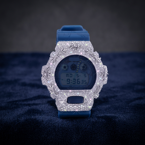 Montre-bracelet de luxe numérique en acier inoxydable avec moissanite, boîtier en verre cristal bleu, bracelet en acier inoxydable avec moissanite, affichage LED - Product Image 3