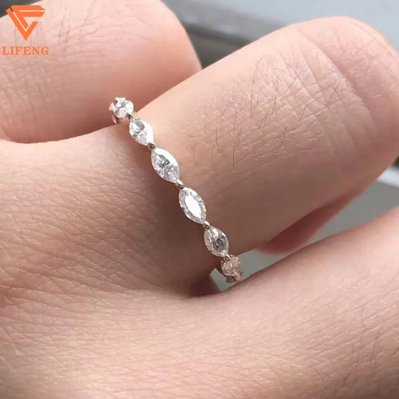 Hot Selling Nieuwste Mode Sieraden 14 K Echt Goud Eeuwige Ring Vvvs Moissanite Bruiloft Marquise Vorm Diamanten Ring