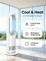 Ventilatore a Torre Senza Pale Angelo AZ588PRO 2 in 1, Raffreddamento e Riscaldamento, Silenzioso con Oscillazione, Ventilatore da Tavolo e da Terra con Telecomando