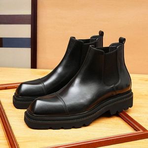 Luxury Casual Cowhide Business Formal Round Ttoe Metal Slip on Wedding Black Loafer Men's <b>Boots</b> - Product Image 6