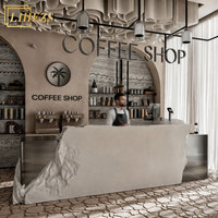 Design d'intérieur tendance et confortable pour petite cafétéria, mobilier pour magasin de jus, aménagements et présentoirs en bois personnalisés pour café