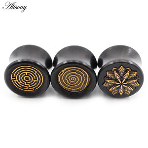 Alisouy, 2 uds., madera, cobre, flor, espiral, doble acampanado, túneles de oreja, expansor, camilla, medidores, pendientes, Piercing, joyería para el cuerpo - Product Image 1