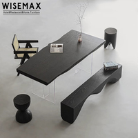 WISEMAX Plateau de table contemporain irrégulier en bois de frêne naturel noir bord vif dalle de bois massif pour salle à manger comptoir de table de bar dessus de bureau