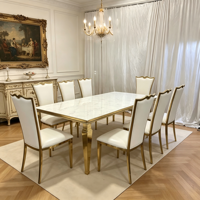 Table de salle à manger rectangulaire pour mariage, 12 places, avec structure en acier inoxydable doré, meubles de salle à manger