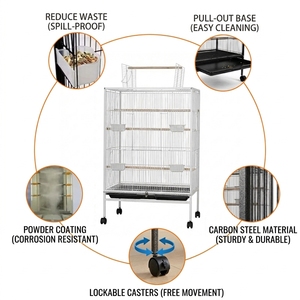 Grande cage à oiseaux <span class=keywords><strong>en</strong></span> métal avec support roulant, cage à perroquets d'intérieur/extérieur avec perchoirs, mangeoires, plateau amovible, <span class=keywords><strong>volière</strong></span> robuste pour animaux <span class=keywords><strong>de</strong></span> compagnie - Product Image 4