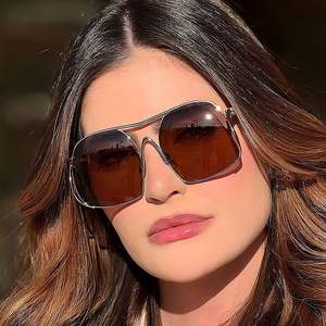 Gafas de Sol de Moda 2025 con Logotipo Personalizado, Montura Grande Poligonal para Mujer, Protección UV400, Gafas de Sol de Piloto Extra Grandes de Metal para Dama - Product Image 2