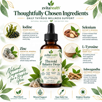Gouttes de soutien thyroïdien pour adultes à marque privée, enrichies en sélénium, zinc, iode, L-tyrosine et Ashwagandha, pour une meilleure densité osseuse, 100 % pures