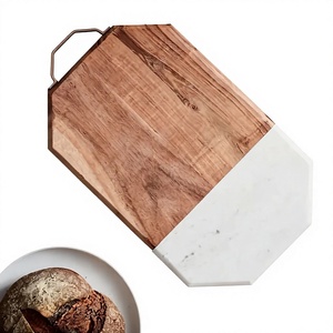 Tabla de cortar para decoración del hogar, tabla de servir de mármol blanco, tabla de quesos, bandeja de servir de madera de acacia, rectangular, hecha a mano, AMSON BRASS - Product Image 1
