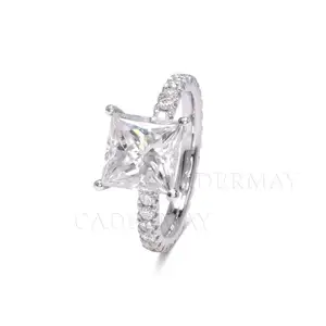 wholesale moissanite ring 925 Sterling Silver 7x7mm Princess Cut Moissanite Solitaire Ring Pave Anniversary Wedding Ring