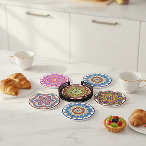 Sous-verre en céramique Mandala, nouveau, absorbant, pour café, thé, bière, classique, séchage rapide, résistant à la chaleur, écologique, tapis, coussinets - Product Image 4