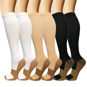 Calcetines de compresión de cobre para hombre y mujer, medias médicas saludables hasta la rodilla, 20-30mm