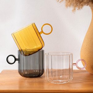 Taza de Vidrio Moderna con Asa Redonda, Color Sólido, Resistente a Altas Temperaturas, para Té de la Tarde, Uso en Oficina, Juego de Una Sola Taza - Product Image 3