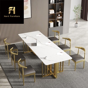 High Quality Luxury <strong>Thin</strong> Marble Top <strong>Dining</strong> <strong>Table</strong> White Gold for Villa and Hotel for Home Furniture - Product Image 3
