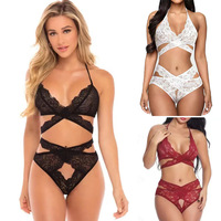 Vente en Gros Ensemble Sexy pour Femmes Dentelle Trois Points Une Pièce Transparent Grand Ensemble de Pyjama pour Femmes