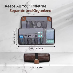 Organisateur de cosmétiques de voyage pliable imperméable en PU, vintage, suspendu, roulant, portable, pour salle de bain en plein air, camping, maquillage - Product Image 2