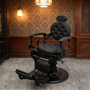 Chaise de barbier ergonomique en cuir de haute qualité, acier inoxydable, style rétro, mobilier de salon moderne de luxe pour salon de beauté, spa, salon de coiffure - Product Image 5