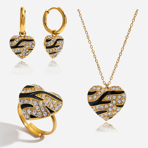 Heart Shape Rhinestone Jewelry Set For Women Stainless Steel Necklace Earrings <b>Ring</b> Party Fashion Accessory - Product Image 1