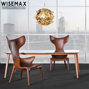WISEMAX家具餐厅房间家具套装高背皮革餐椅鹿角形扶手翼背口音椅