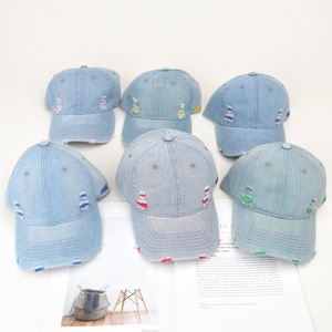 Unisex <b>Denim</b> Baseball Cap Distressed Ripped Design Casual Streetwear Hat 1999 Embroidery Cotton <b>Material</b> - Product Image 2