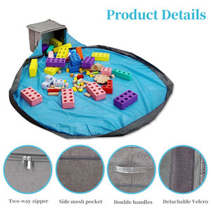 Scatola di immagazzinaggio pieghevole giocattolo per sala giochi lavabile in tessuto di lino scatola di immagazzinaggio con tappetino da gioco pieghevole organizzatore con cerniere - Product Image 4