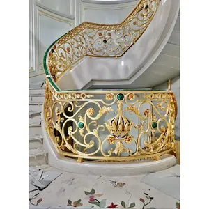 Manufacture indoor luxury stair railing design golden antique brass staircase railings for villa